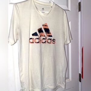 Unisex Adidas T Shirt Adult Mens Size Small Cream Colored with Logo
